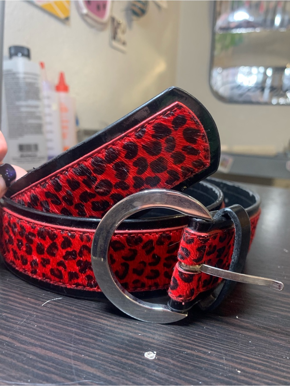 Red leopard print belt